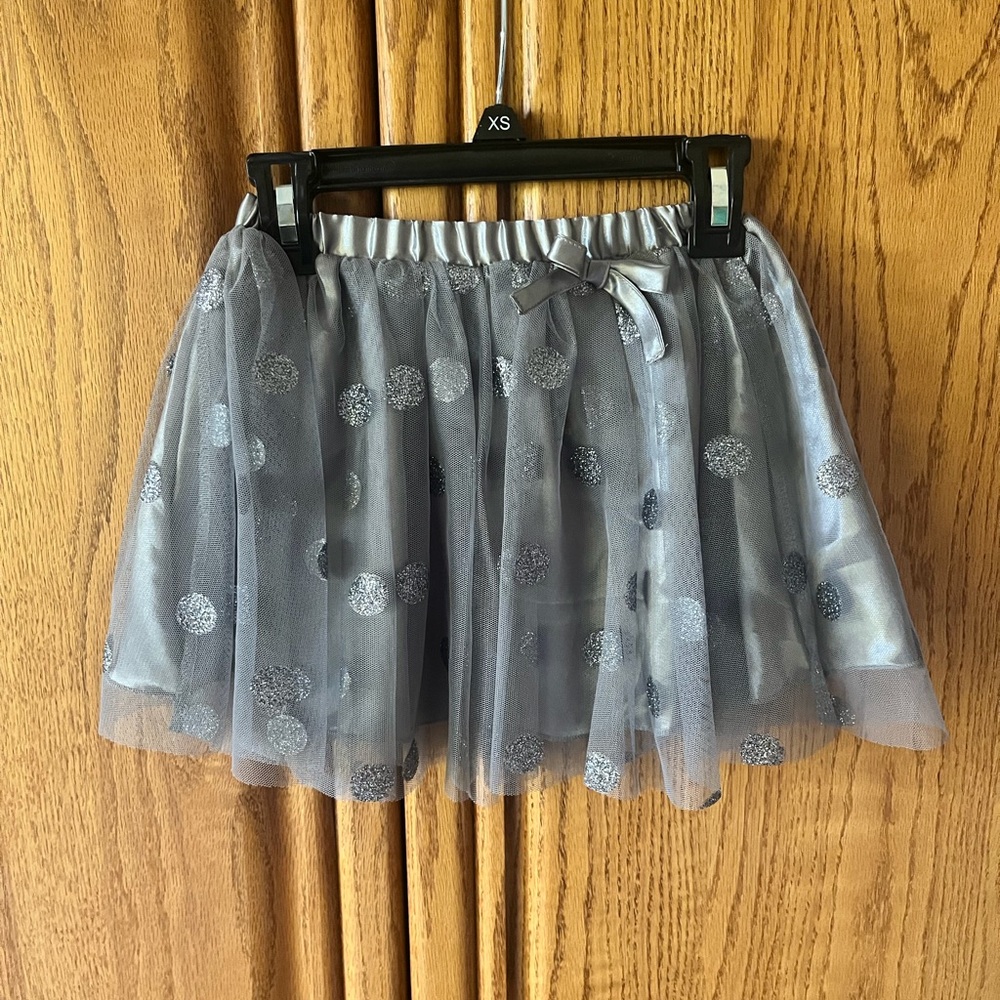 NEW!!  Silver Polka Dot Tulle Skirt
